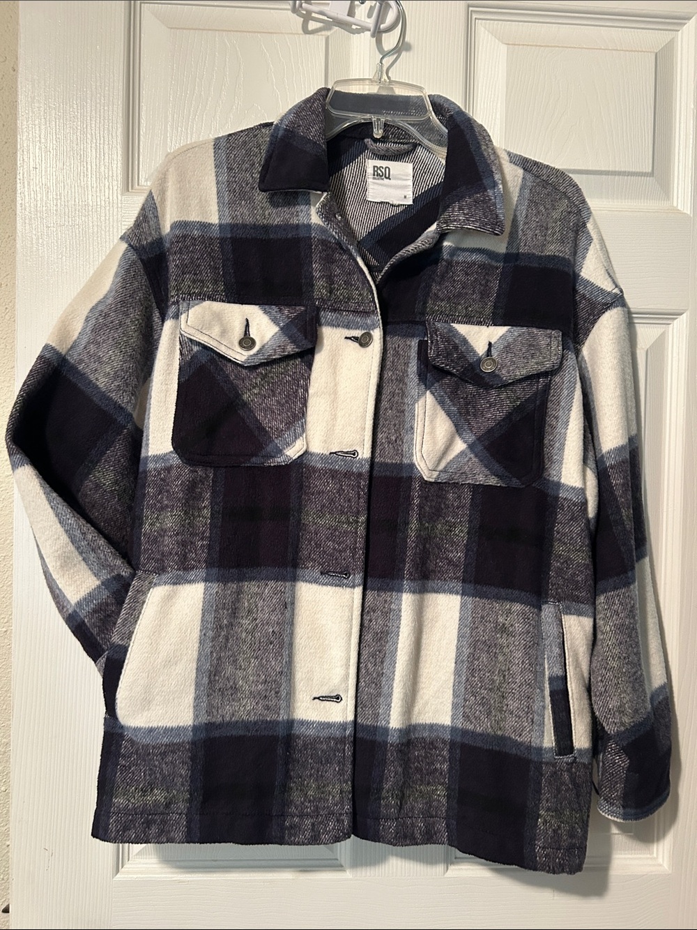 RSQ Black, White & Gray Plaid Utility Shacket